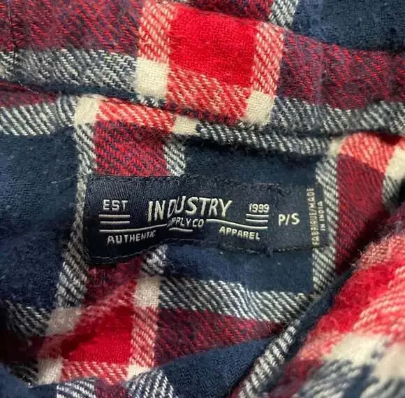 Industry Supply Co. Navy and Red Plaid Button Down Flannel Shirt - Picture 3 of 4